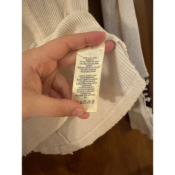 Free People Bohemian Cream Long-Sleeve Top Thermal Crochet Hood & Cuffs Size M G - Picture 6 of 8